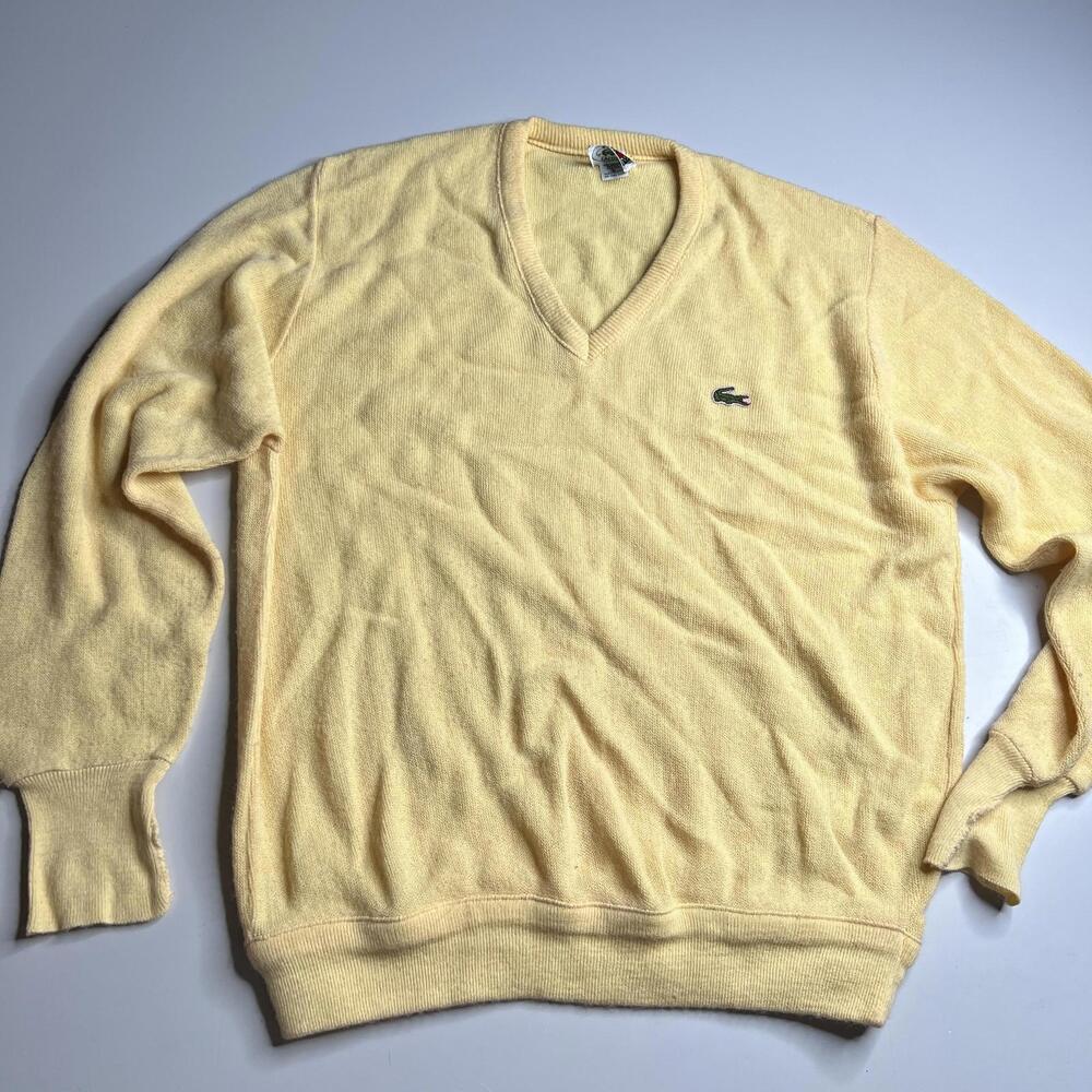 Vintage Izod Lacoste Sweater Mens Large‎ Yellow V-Neck Knit Acrylic USA 80s
